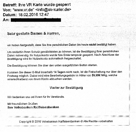 Phishing-Mail Karte gesperrt Phishing-Mail Karte gesperrt
